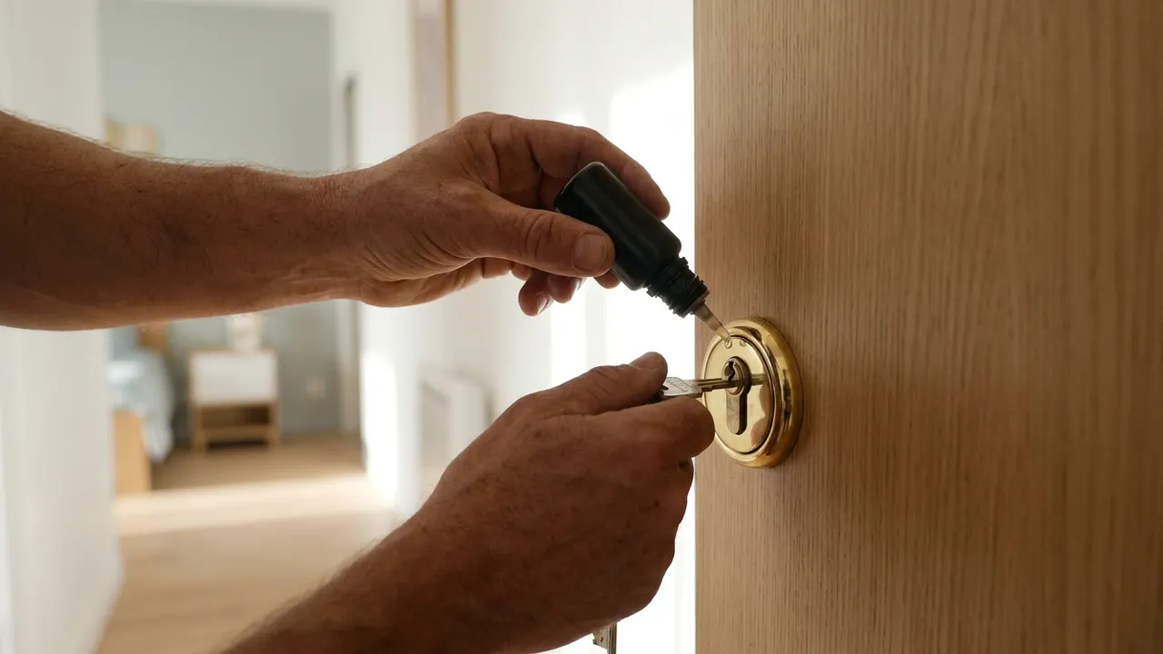 Application de lubrifiant sec au PTFE sur le cylindre d'une porte de pavillon à Fontenay-sous-Bois